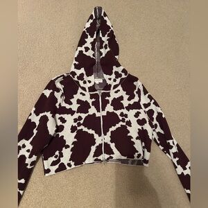 LA Hearts (PacSun) Cow Print Cropped Zip Up Hoodie